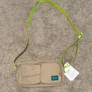 Lululemon Athletica Beige Crossbody Bag with Lime Accents